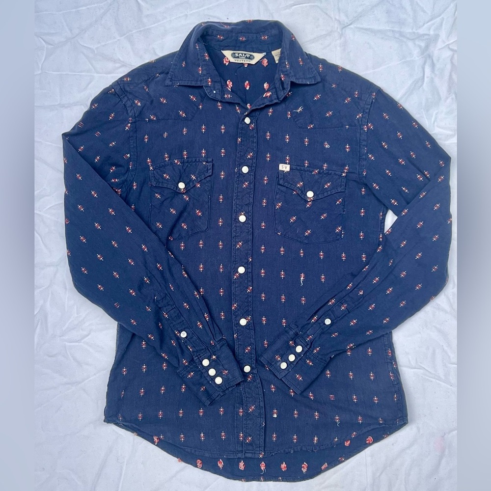 Men's Navy Blue Pearl Snap Button Down Rodeo Shirt